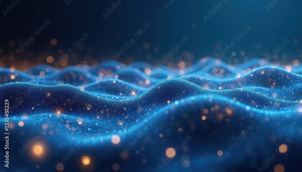 Leinwandbilder blue digital background with golden particles. high-tech futuristic design featuring undulating wave