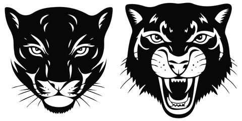 Set of Black Panther Head Designs Panther Portrait Mascot