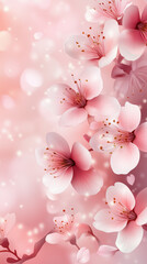Cherry blossom branch with soft pink flowers on pastel background