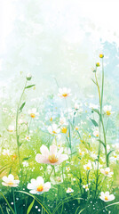 Watercolor wildflower meadow with white and yellow blossoms