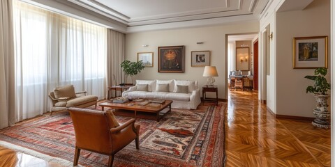 A nicely furnished living room with warm and inviting atmosphere