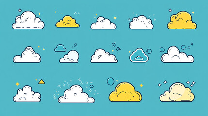 Obraz premium Hand drawn collection of color empty comic speech bubbles stickers with cloud, Cartoon cloud icons. Collection.