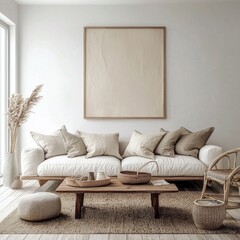 Cozy and inviting living room with natural tones and textures