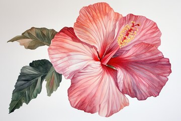 A Beautiful Close Up Watercolor Painting Of Hibiscus Flower