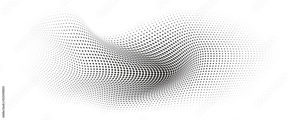 Fototapete flowing wave dot halftone pattern: curve gradient shape on transparent background. suitable for ai, 