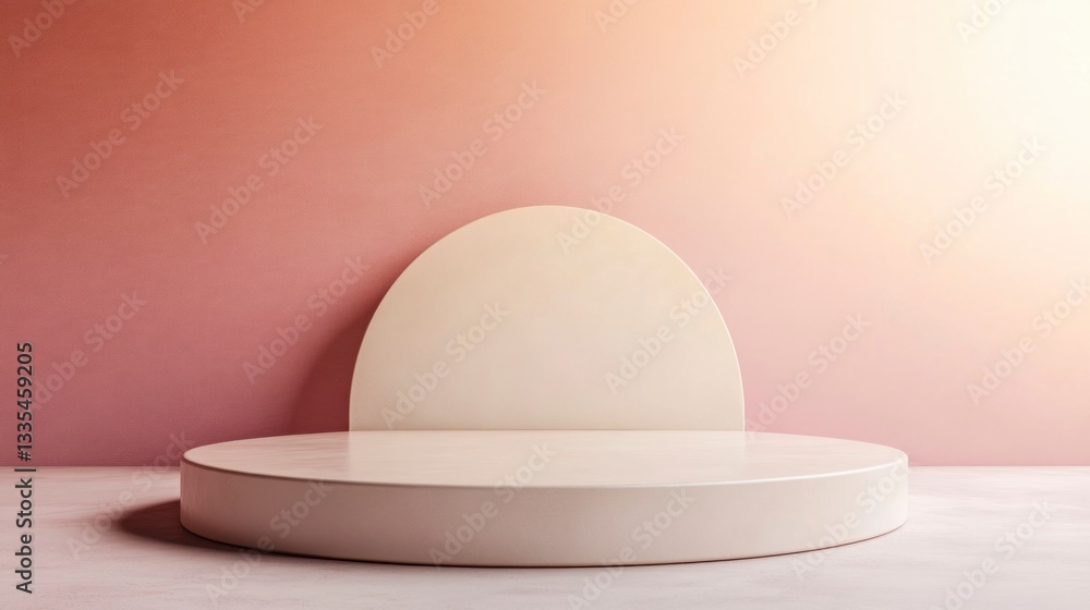 Poster minimalist product display stage with round platform and pink gradient backdrop