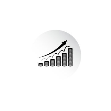 recommend clip art: business coins graph chart with arrow on a checkerboard transparent background