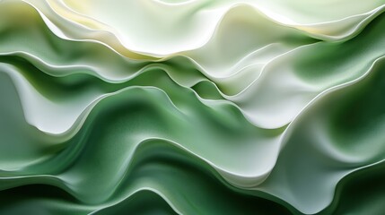 Fototapeta premium Abstract green and white wavy patterns creating a serene, flowing landscape