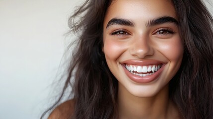 A beautiful woman with a big smile and white teeth
