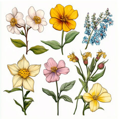 Botanical flower collection with colorful blooms and intricate details