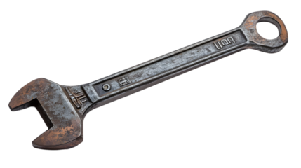 Rusty old adjustable wrench isolated for vintage tool display repair work antique mechanic equipment or old industrial hardware concept illustration