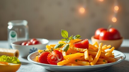 Sweet Potato Fries with Fresh Strawberries and Basil: A Delightful and Healthy Snack or Side Dish