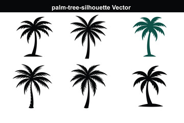 Tropical palm tree silhouettes on a beach at sunset with the ocean and sky in the background