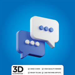 3D chat icon on blue backgroundTwo 3D-rendered speech bubble or comment symbols on a blue gradient background. symbol, icon, sign, button, speech, template, message, chat, talk, 3d, blank, vector, clo