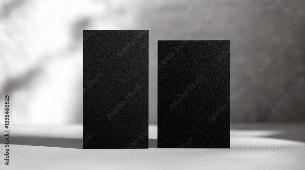 Poster Two textured black rectangular objects are set against a background