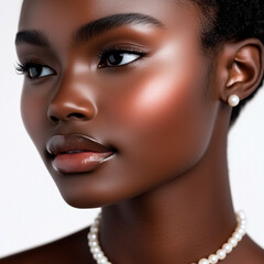 Close-up Portrait of a Woman with Pearl Jewelry