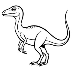Obraz premium a sketch illustration of a dinosaur standing with a long tail. The dinosaur is depicted with a simple outline in black