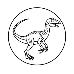 Fototapeta premium a raptor dinosaur drawing inside a circle. It is a minimalistic design, with the dinosaur in the center, showcasing its fierce appearance and features