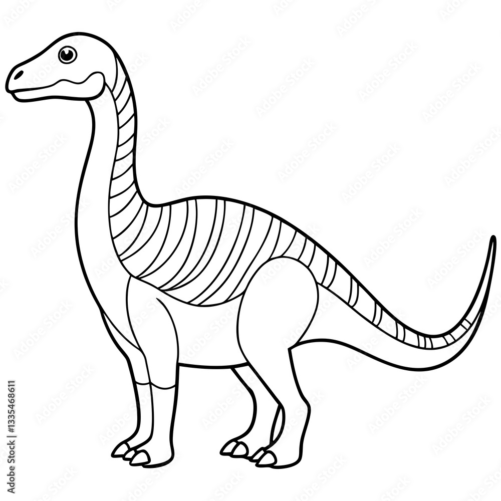 Poster a brachiosaurus cartoon with a long neck and tail in a line style. it is an illustrative design with