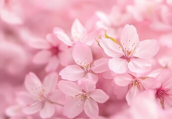 Naklejka premium Delicate pink cherry blossoms in full bloom, symbolizing renewal and beauty.