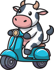 Cute cow riding scooter illustration 