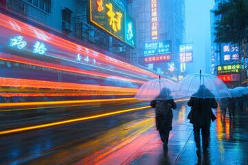 Fototapeta premium Neon Reflections in the Rain, Rain showers