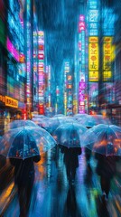 Obraz premium Neon Reflections in the Rain, Rain showers