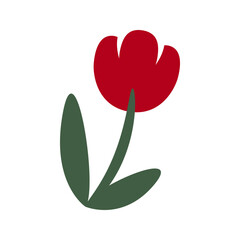 Tulip flower isolated on white background. Minimalist vector icon of a cute red tulip in a simple minimalist flat cartoon style