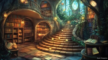 Obraz premium Vintage Bookshop with Pastel Decor and Cozy Ambiance