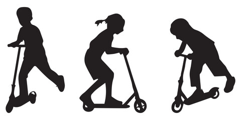 Children Scooting Silhouettes Set