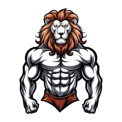  Powerful Muscular Lion Bodybuilder Logo - Roaring Fitness Mascot