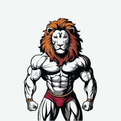 Majestic Lion Man Bodybuilder Mascot - Strong Animal Warrior Illustration