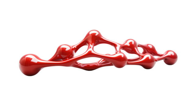 Red molecule structure rendered in 3D with a glossy finish isolated on a white background - Powered by Adobe