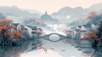 Obraz premium Traditional Chinese Ancient Town Scenery