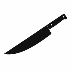 A sharp kitchen knife with a black handle on a white background, isolated and shiny, made of stainless steel, designed for cutting food