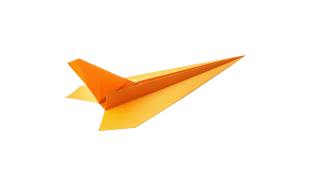 Orange paper airplane flying with transparent background