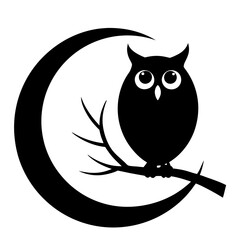 Obraz premium Cute cartoon owl sitting on a branch in a simple animal illustration