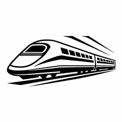 High-speed passenger train in motion on a white background