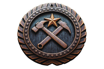 Fototapeta premium Bronze Medallion with Crossed Hammers and Star Craftsmanship Award Design