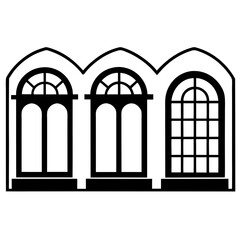 Fototapeta premium Vintage architecture with a window in an old stone building featuring wooden frames and glass details