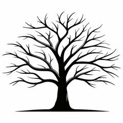 Obraz premium Black tree silhouette with roots and branches representing nature and all seasons