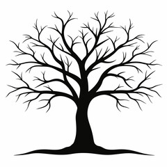 Black tree silhouette with roots and branches representing nature and all seasons