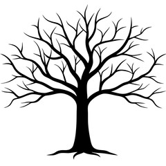 Obraz premium Black tree silhouette with roots and branches representing nature and all seasons