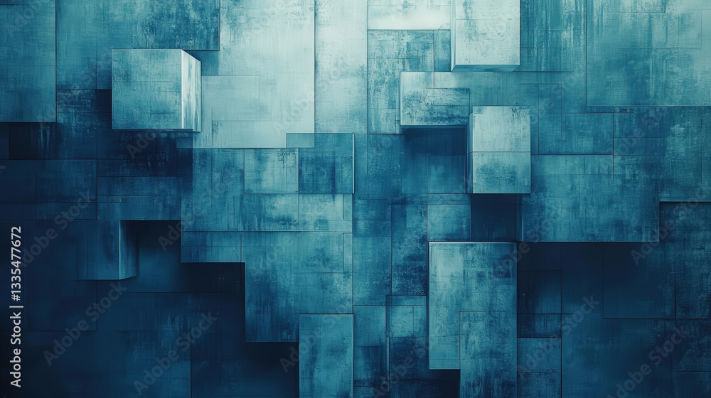 Poster blue concrete grid blocks. an abstract arrangement of concrete blocks creates an interesting grid-li