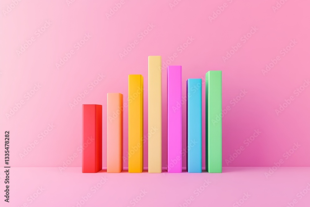 Poster vibrant 3d bar graph displayed on computer screen with pastel pink background and ample copy space