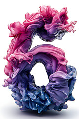 Surreal number 6 with glossy liquid textures and high-tech abstract flowing design.