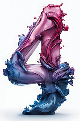 Abstract futuristic number 4 with liquid glass textures and fluid organic details.