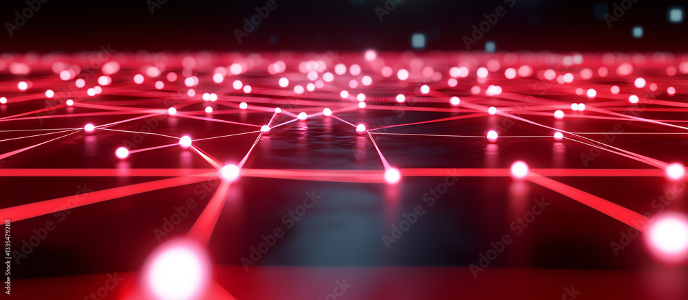 Poster digital network interface in twilight lighting with bold red glow