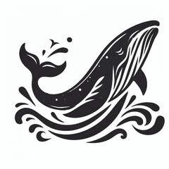 Obraz premium Majestic Whale Ocean Graphic Design, Black Ink Silhouette Art