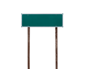 Tall blank green highway sign isolated with cut out background.